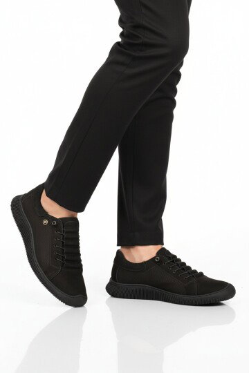 Siyah Nubuk Hakiki Deri Ortopedik Kadın Casual Ayakkabı 5605 Z