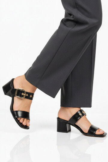 Siyah Çift Bantlı Kadın Topuklu Terlik 318139 Z