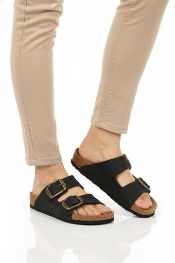 Siyah Çift Bantlı Kadın Hafif Günlük Terlik PC-7551 Z