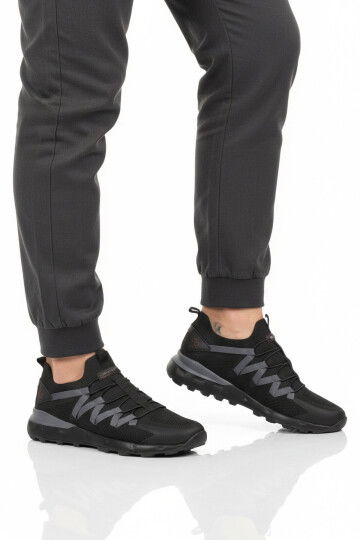 Siyah Fileli Hafif Esnek Bağcıklı Erkek Spor Ayakkabı Bst-650 M