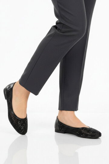 Siyah Taş İşlemeli Hafif Kadın Babet Ayakkabı 357242 Z
