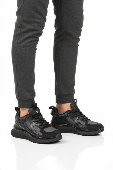 Siyah Fileli Hafif Esnek Hafızalı Taban Unisex Spor Ayakkabı PCI-10106 G