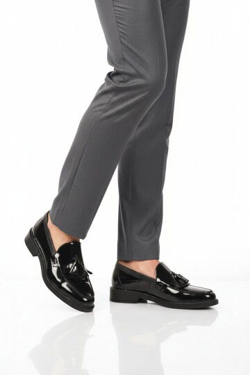 Siyah Rugan Hakiki Deri Erkek Casual Ayakkabı 2208 M