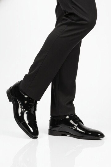 Siyah Rugan Hakiki Deri Erkek Klasik Ayakkabı 7028 M