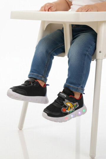 Siyah Cırtlı Işıklı Fileli Hafif Bebek Spor Ayakkabı 1015 B