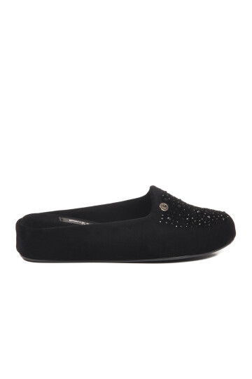 Siyah Süet Hafif Önü Kapalı Tekstil Kadın Ev Terliği PC-55369 Z