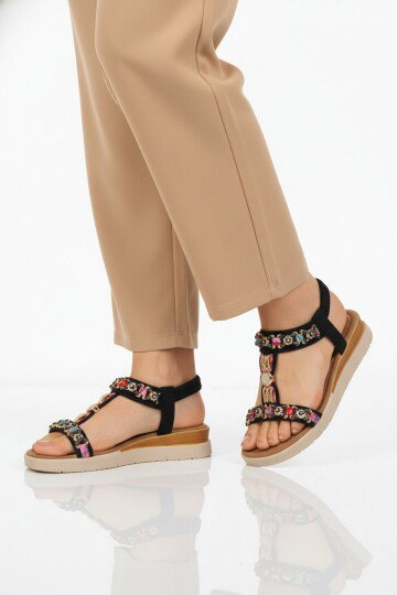 Siyah İşlemeli Hafif Kadın Sandalet 358170 Z