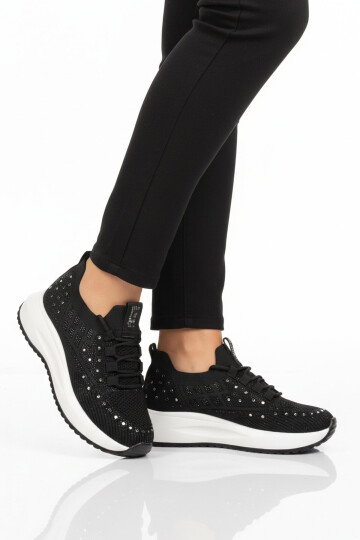 Siyah Anorak Hafif Taş İşlemeli Kadın Casual Ayakkabı 26Y301 G