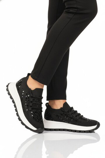 Siyah Fileli Hafif Taş İşlemeli Kadın Casual Ayakkabı 451161 Z