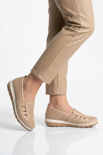 Beige Genuine Leather Anatomic Womens Casual Shoes Z110 Z