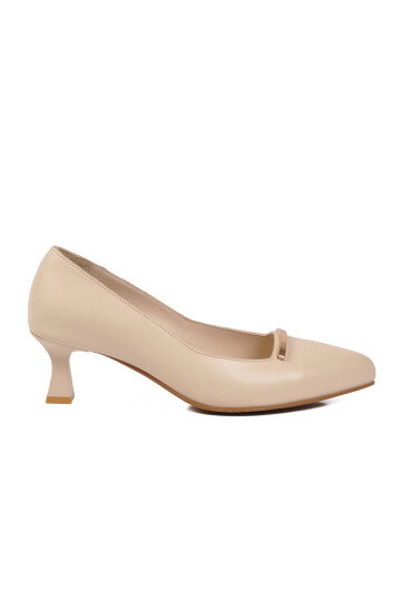 Bej İnce Kısa Topuklu Kadın Abiye Ayakkabı 26532529Y Z