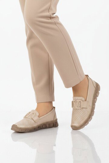 Bej Hakiki Deri Kadın Casual Ayakkabı 0005 Z
