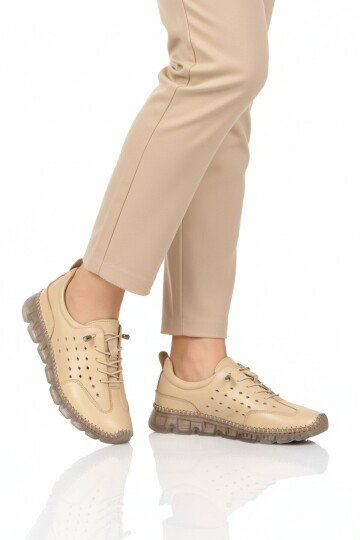 Bej Hakiki Deri Kadın Casual Ayakkabı 0007 Z