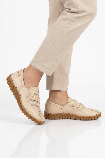 Bej Hakiki Deri Kadın Casual Ayakkabı 2010731Y Z