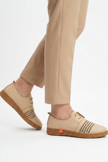 Bej Hakiki Deri Kadın Casual Ayakkabı 2087 Z