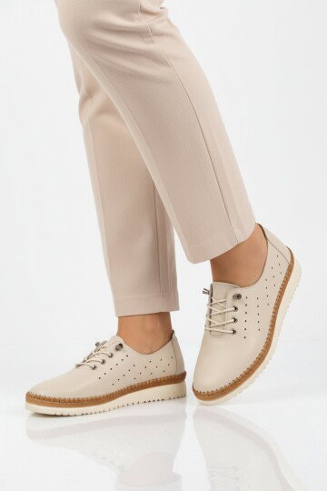 Bej Hakiki Deri Ortopedik Kadın Casual Ayakkabı 508 Z