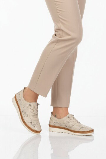 Bej Hakiki Deri Ortopedik Kadın Casual Ayakkabı 509 Z