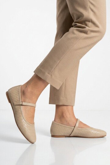 Bej Kemerli Hafif Kadın Babet Ayakkabı K-301 Z
