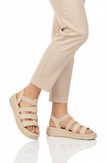 Kadın Bej Hafif Bilekten Elastik Sandalet 35397 G