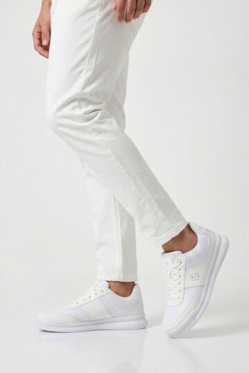 Beyaz-Beyaz Fileli Hafif Esnek Erkek Spor Ayakkabı BST-2088 M