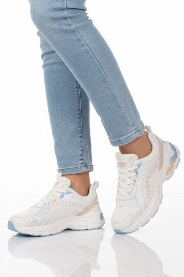 Beyaz Mavi Hafızalı Taban Fileli Hafif Kadın Spor Ayakkabı PCI-11369 G