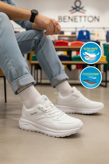 Beyaz Bağcıklı Hafızalı Taban Hafif Erkek Spor Ayakkabı BNI-11504 M