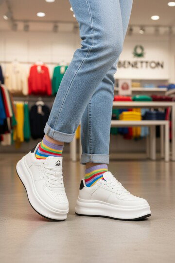 Beyaz Bağcıklı Hafif Kadın Sneaker BN-12156 G