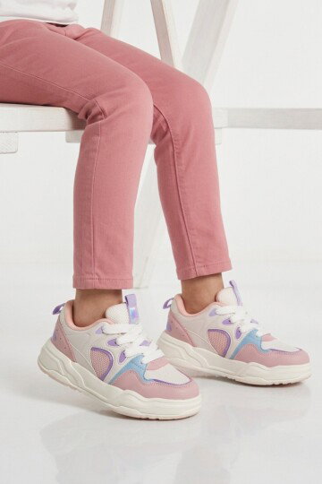 Beyaz Pudra Fileli Hafif Esnek Kız Çocuk Spor Ayakkabı Jacop F