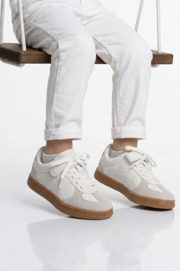 Beyaz Cırtlı Bağcıklı Unisex Çocuk Spor Ayakkabı Berry F