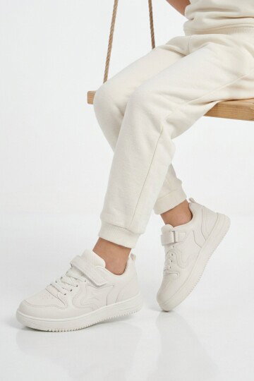 Beyaz Cırtlı Hafif Unisex Çocuk Spor Ayakkabı Eldon F