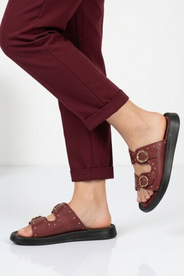 Bordo Kadın Yumuşak Tabanlı Hafif Terlik 513088 Z