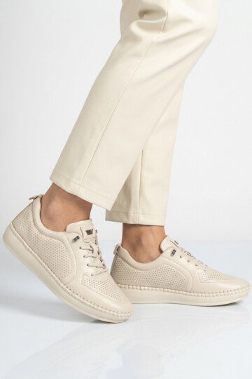 Ekru Hakiki Deri Anatomik Kadın Casual Ayakkabı Z094 Z