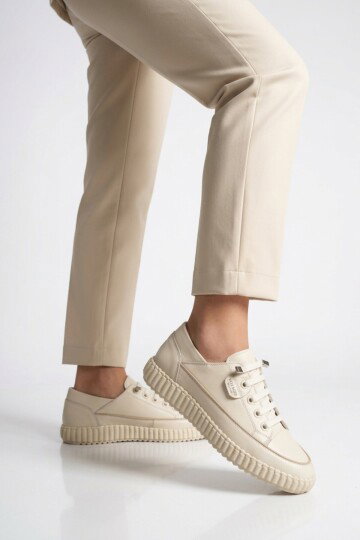 Ekru Hakiki Deri Anatomik Kadın Casual Ayakkabı Z536 Z