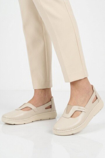 Ekru Hakiki Deri Anatomik Kadın Casual Ayakkabı Z541 Z