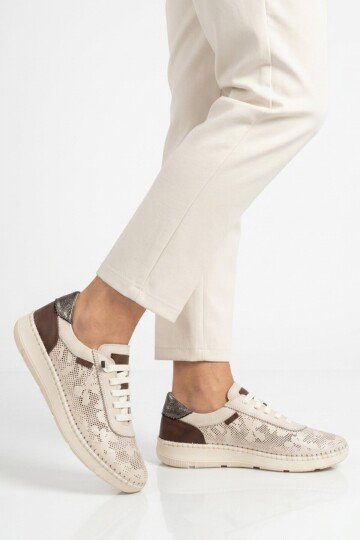 Ekru Hakiki Deri Anatomik Kadın Casual Ayakkabı Z543 Z