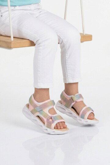 Renkli Cırtlı Işıklı Yumuşak Taban Kız Çocuk Sandalet Pamela P