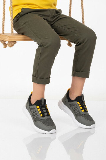 Haki Sarı Fileli Hafif Esnek Unisex Çocuk Spor Ayakkabı 9060 Motano F