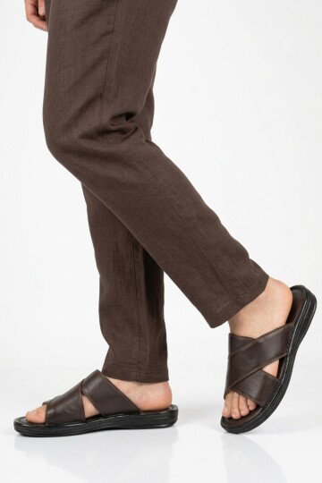 Kahve Hakiki Deri Yumuşak Taban Erkek Terlik 8523 M