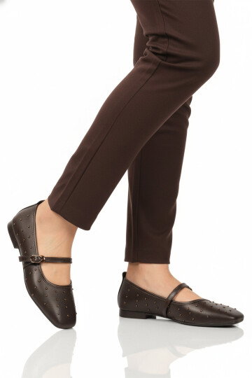 Kahve Kemerli Hafif Kadın Babet Ayakkabı 351080 Z