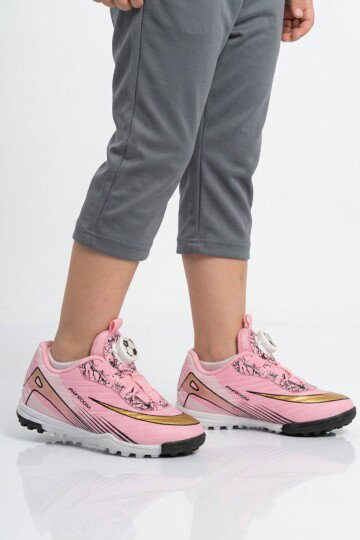 Pembe Siyah Misina Bağcıklı Çocuk Halı Saha Ayakkabı 620 P