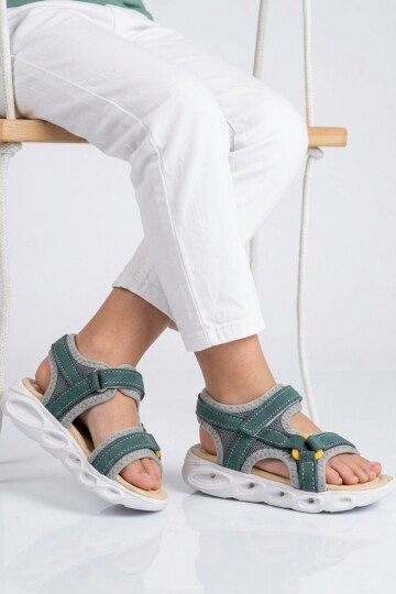 Petrol Mavisi Cırtlı Işıklı Hafif Unisex Çocuk Sandalet Sage F