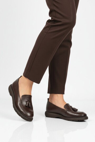 Premium Kahve Hakiki Deri Kadın Casual Ayakkabı 44335 Z