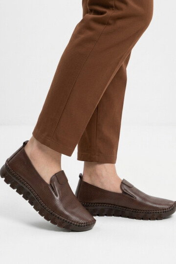 Premium Kahve Hakiki Deri Kadın Casual Ayakkabı 44410 Z