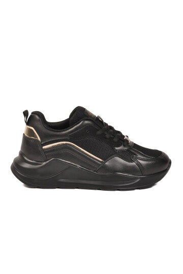Black Gold Thick Sole Lace-Up Womens Sneakers 051 G