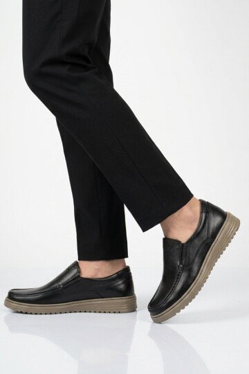 Siyah Bej Hakiki Deri Erkek Casual Ayakkabı 047 M