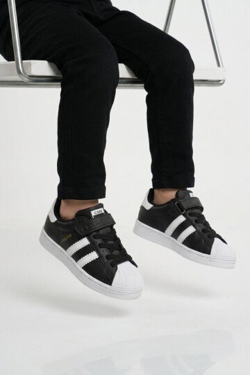 Siyah Beyaz Cırtlı Hafif Unisex Çocuk Spor Ayakkabı Star F