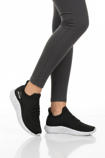 Siyah Beyaz Fileli Hafif Kolay Giyilebilir Unisex Spor Ayakkabı PC-32711 G