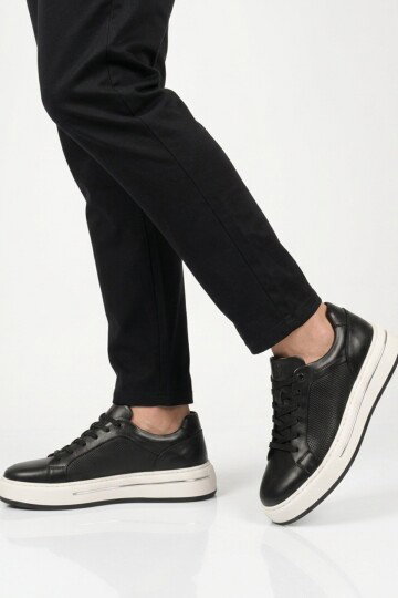 Siyah Beyaz Hakiki Deri Erkek Casual Ayakkabı 6Y3334-8086 M