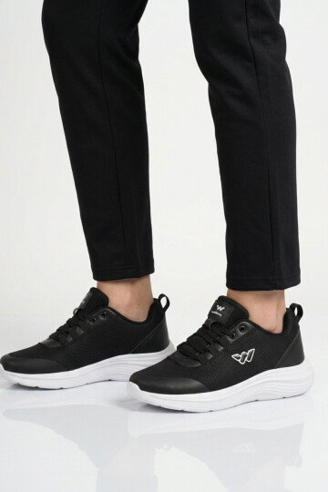 Siyah Beyaz Fileli Hafif Esnek Hava Alabilen Unisex Spor Ayakkabı Pete G