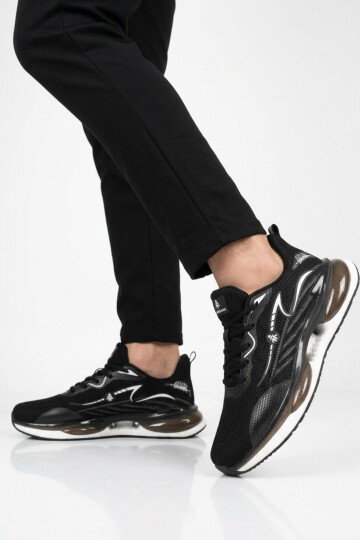 Siyah Beyaz Hafif Esnek Bağcıklı Erkek Spor Ayakkabı Amelıe 101 25087-M